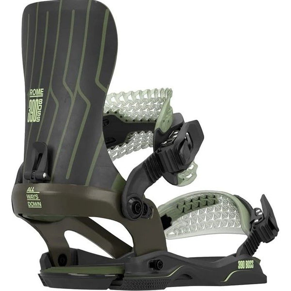 rome 390 snowboard bindings 2026 Rome 390 Boss Green Snowboard Bindings